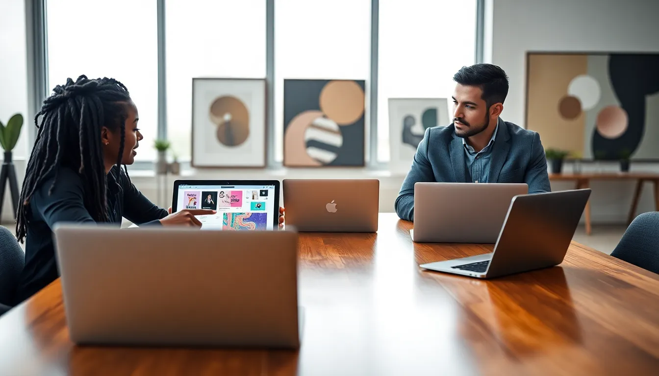 diverse team collaborating in a modern creative workspace.